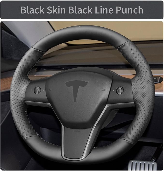 Yeolpise Hand Sewn Steering Wheel Cover,Fit for Tesla Model 3 2017-2023/Model Y 2020-2023,Non-Slip Breathable Microfiber Leather Steering Wheel Cover On Wrap Car Interior Accessories