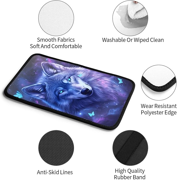Universal Car Center Console Cushion Pad, Purple Wolf Butterfly Soft Waterproof Car Center Console Cover Auto Armrest Seat Box Cover Protector for Most Vehicle SUV Truck Car