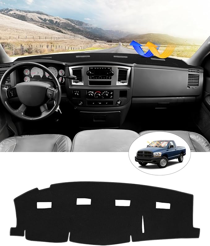 CARTIST Dash Cover Fit for 2006-2009 Dodge Ram 2500 3500/2006-2008 Dodge Ram 1500 Accessories Dashboard Cover Mat Non-Slip Carpet Sunshield Glare UV Rays Protector (Without Cutout for Dash Speakers)
