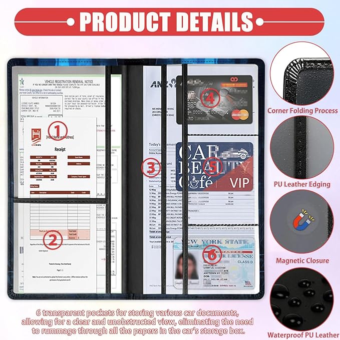 Car Registration Holder, Waterproof PU Leather Vehicle Card Document Glove Box Organizer, Women Interior Auto Accessories Case for Cards, Driver License Car Insurance Holder, Black Tiger Pattern