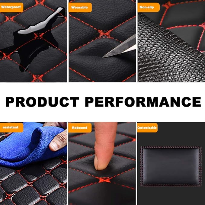 Yajomi Car Floor Mats for Dodge Journey 2009-2017 Custom Luxury Carpet Leather Car Mats Easy to Clean Car Mat Protector Full Coverage Black Red