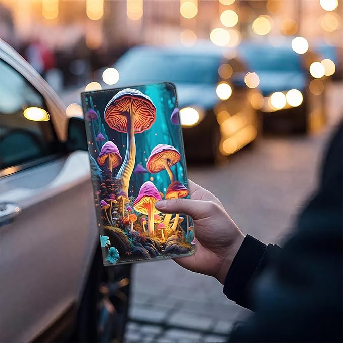 Car Document Holder with Magnetic Shut, Car Registration & Insurance Card Holder, PU Leather Glove Box Organizer Vehicle Accessories Driver License for Women/Men, Magic Psychedelic Mushroom