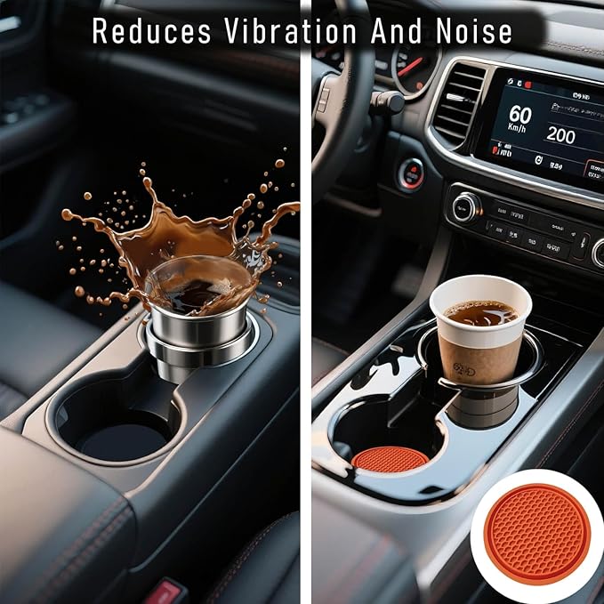 KULOLO Car Cup Holder Coaster 4 Pack - Non Slip & Shockproof,Flexible PVC Rubber Insert for Car/Truck/SUV/Van (2.75"x0.2") Universal Fit Auto Cup Holders Accessories for Women and Man (Orange)