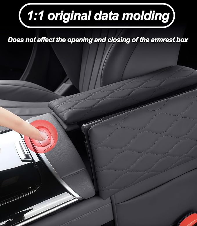 Egreat Center Console Armrest Cover for Mercedes Benz S-Class S500 S580 2021-2025, Leather Armrest Console Cover with Side Storage Pockets(Black)