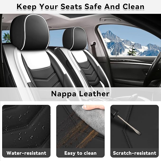 AMZYY Car Seat Covers Fit for Chevy Trax 2015-2025, Side Airbag Compatibility, 3D Lumbar Support and Seamless Fit, Easy to Clean Sports Seat Cover2 Pcs Front, Black White