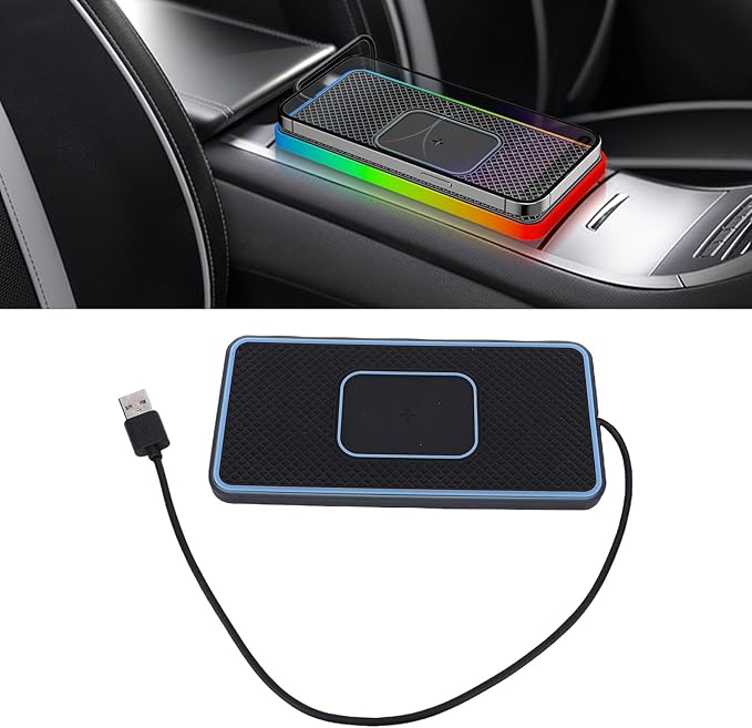 RGB Wireless Car Charging Pad, 20W Non Slip Magnetic Fast Charger for Car with Auto Match Function, for iOS 11/12/14/15/16/17