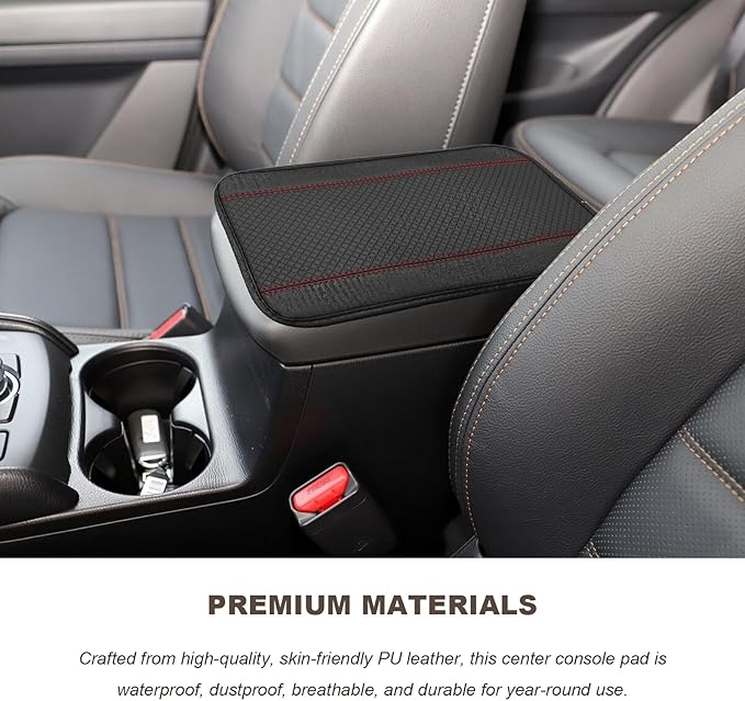 Car Armrest Storage Box Mat, Leather Embossing Auto Center Console Cushion Protective Pad, Anti-Scratch Waterproof Armrest Seat Box Protector for Most Cars Trucks SUVs (Black & Red)