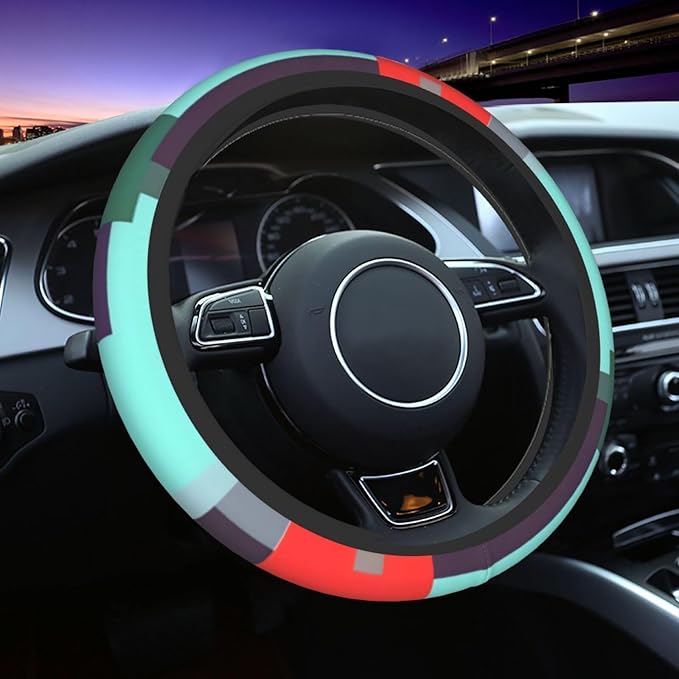 Striped Combination Steering Wheel Cover. Car Decor,Anti-Slip,Sweat Absorption,Easy Carry, Universal 15 Inch