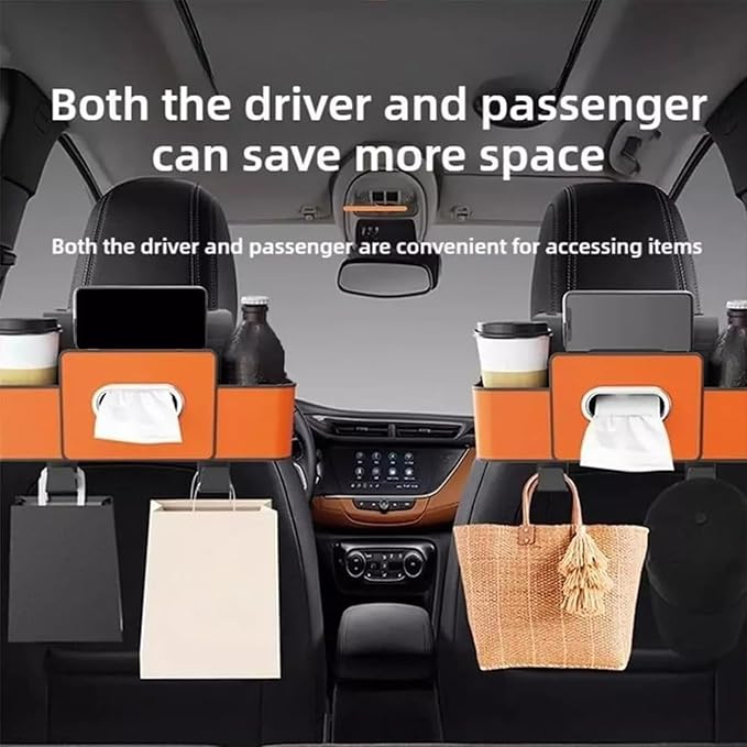 Car Organizers And Storage Box Behind Seat, Multifunctional Car Seat Back Storage Box, Large Capacity Backseat Hanging Organizer With Cup Holder & Hooks, For Road Trips & Daily Driving (Brown)