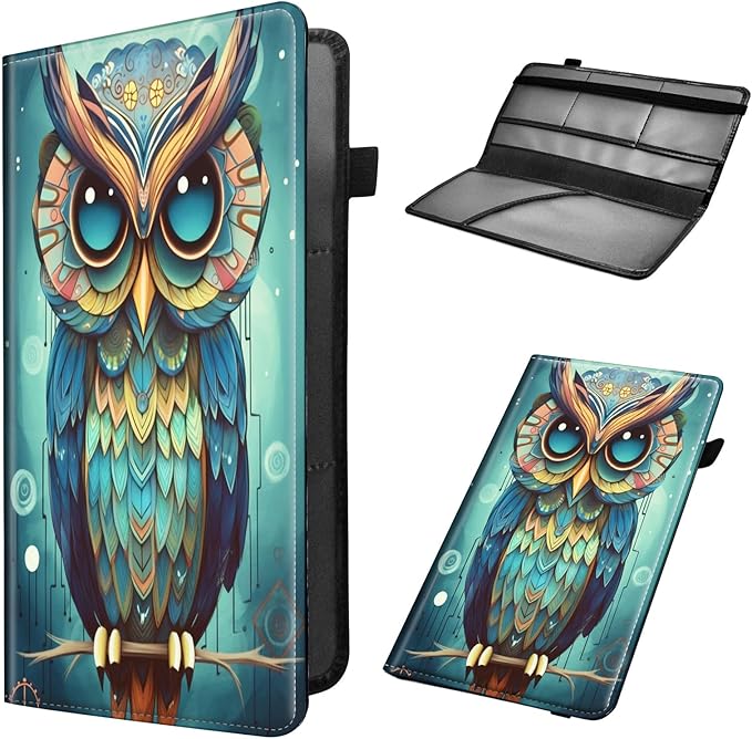 Mxfdegf Car Registration & Insurance Holder, Leather Glove Box Organizer, Cool Accessories for ID, Driver's License Cards & Essential Documents, Business Cards, Men & Women, Fantasy Owl
