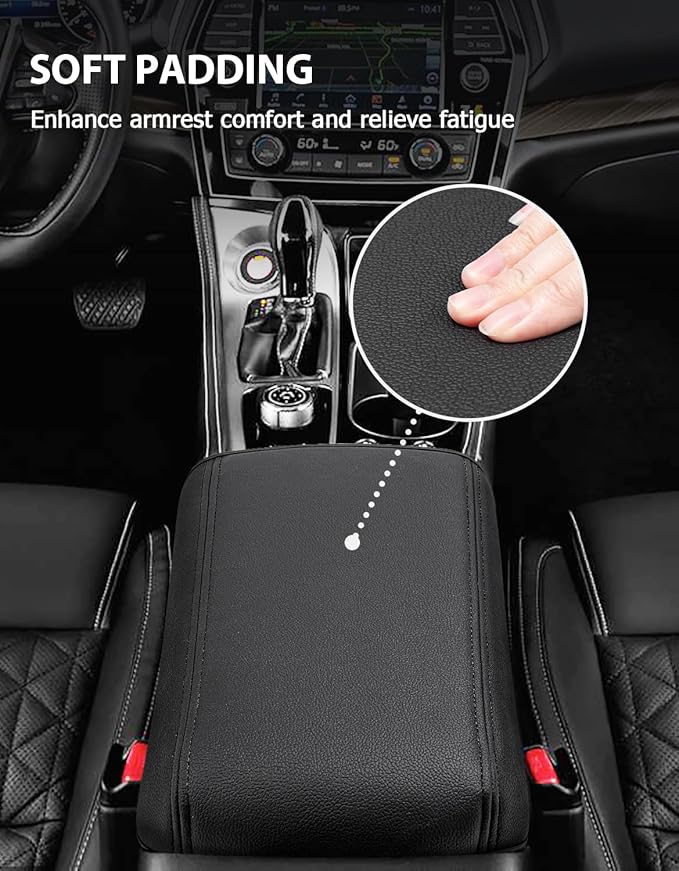 Center Console Cover for Nissan Maxima 2016 2017 2018 2019 2020 2021 2022 2023, Vinyl Leather Middle Console Protector Pad, Armrest Lid Covering, Anti-Scratch, Black
