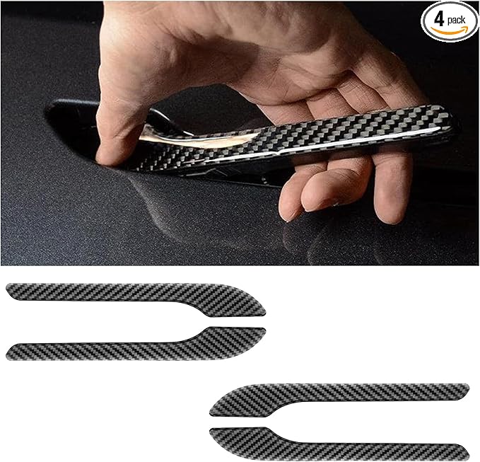 4PCS Tesla Model 3/Y Door Handle Cover Set (2017-2025) Highland & Juniper Compatible, Car Door Handle Sills Protection Wrap Exterior Accessories, Carbon Fiber 3D Sticker