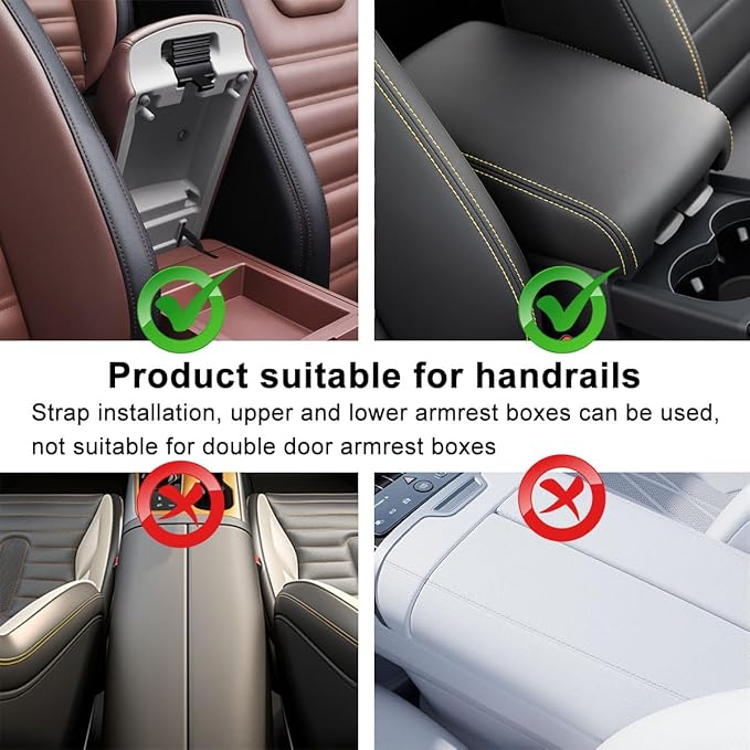 Car Center Console Cover, Leather Vehicle Armrest Seat Box Pad Cushion with 2 Storage Bags, Automotive Interior Arm Rest Protector Accessories, Universal for SUV, Sedan, Truck (Black)
