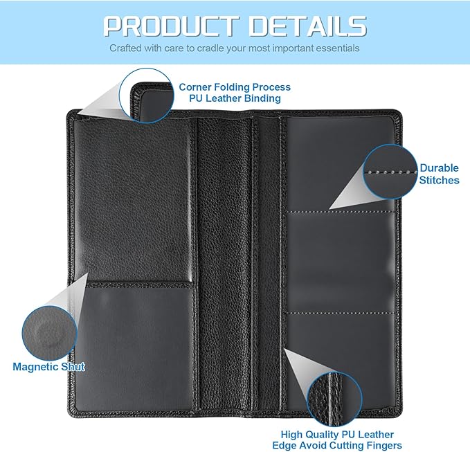 JUSTTOP 2Pack Car Registration and Insurance Holder,Car Document Holder for Cards License with Magnetic Shut,Vehicle Glove Box Car Organizer for Documents, Cards, License(Embossed leather Black)