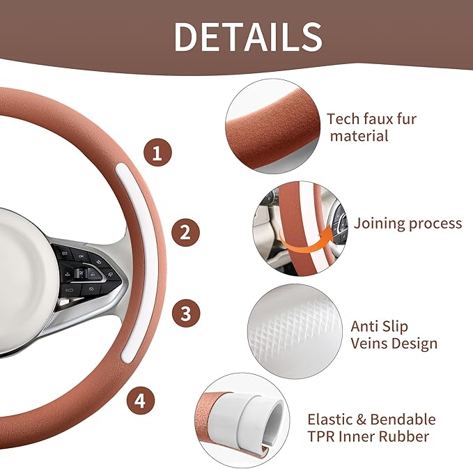 Steering Wheel Cover, Universal 15 inch, Faux Leather Steering Wheel Protector, Anti-Slip, Breathable & Heating-Compatible for Cars Trucks SUVs Vans