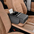 Multifunctional Pu Leather Car Armrest Box Mat, 5-in-1 Waterproof Car Armrest Organizer, Car Armrest Cushion Heightening Pad with Cup Holder, Tissue Boxes for Most Cars (Gray-A)