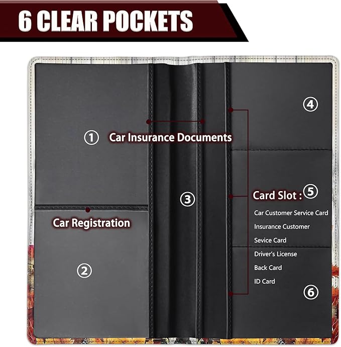Yuxcfhjfe Car Registration Holder, PU Leather Vehicle Glove Box Organizer for Driver License, Document, Car Insurance Holder with Magnetic Shut, Auto Paperwork Wallet Case Accessories, Dwarf Pumpkin