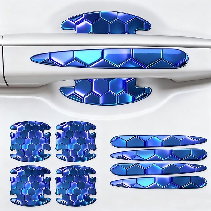 8PCS Car Door Handle Scratch Protectors,3D Patterned-Marking，Anti Scratch, Automotive Door Handle Paint Protective Film Cover Accessories, Universal for Most Cars (Blue)