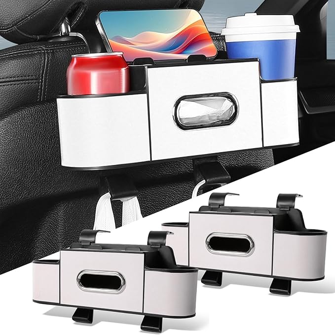 2026 New Car Organizer Back Seat, Car Organizers and Storage Box Behind Seat, 3-in-1 Multifunctional Car Backseat Organizer with Cup Holder & Tissue Box for Hold Phone, Snacks, Drinks, Handbag (A*2)
