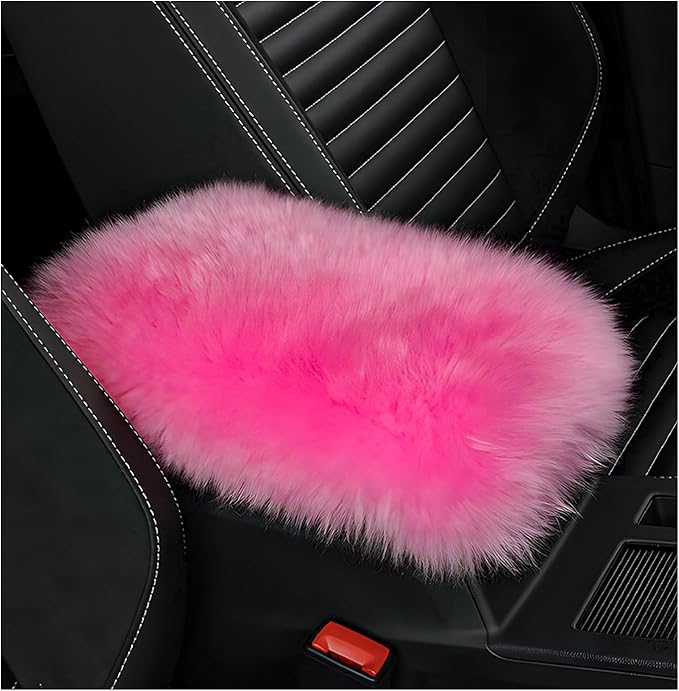 Furry Car Center Console Cover Pad, 11.8"×7.9" Auto Fluffy Plush Center Armrest Protective Cover, Comfortable Fuzzy Armrest Seat Box Protector Cushion for Cars Trucks SUVs (Dark Pink)