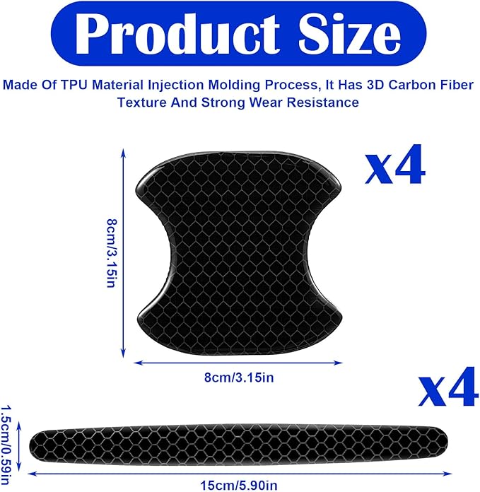 8PCS Car Door Handle Scratch Protector, Reflective Carbon Fiber Film Car Door Handle Protector, Self-Adhesive Anti-Scratch Guard, Universal Fit for Cars, Trucks, RVs, Automotive Bowl Sticker (Black)