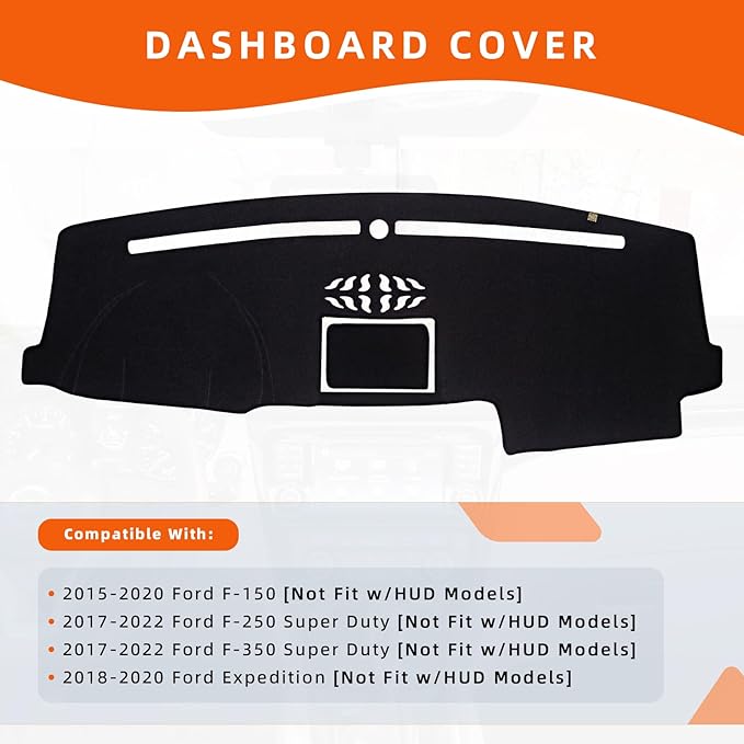 KEYOOG Dashboard Cover Dash Mat Fit for 2020-2015 Fo-rd F-150,2020-2018 Expedition (Only Vehicle with Dash Center Speaker Models),Car Dash Board Mat Anti-Glare Carpet,Non-Slip Pad (Black)