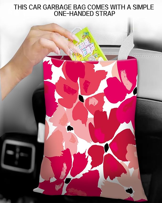 ANKVRP Car Garbage Can, Hanging Car Trash Can Bag for Back Seat Organizer, Pink Cute Flowers
