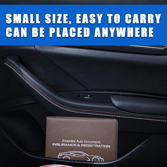 Ziciner Car Registration Insurance Holder, 2Pack Essential Auto Card Document Glove Box Organizer with Touch Fastener, Vehicle Interior Accessories Perfect for Most Car, Truck, SUV (Brown/Small Car)