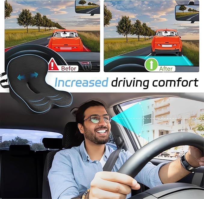 Memory Foam L-Shaped Integrated Seat Cushions for Car Truck Driver Ergonomic L Shape Lumbar Cushion Sciatica Back Pain Relief Office Chair Butt and Back Support Pillow Long Driving Booster Seat (I1)