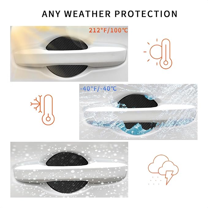 TANGSEN 4Pcs Universal 3D Carbon Fiber Texture Automotive Door Cup Handle Recess Paint Protector Cover Scratch Non-Marking Silicone Personalize Pad Sticker (Black,L)