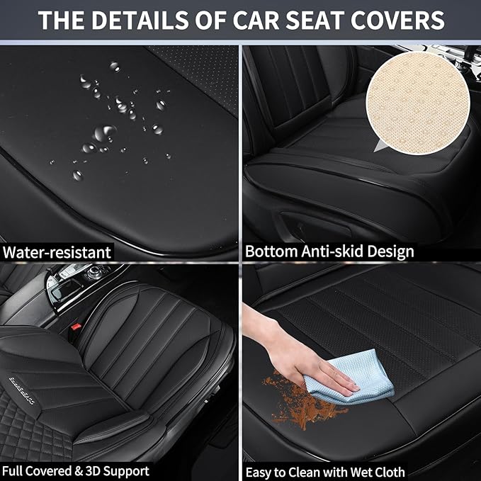 COVER EMPIRE Leather Seat Covers for Cars, 2Pcs Universal Front Automotive Seat Covers, Full Coverage Waterproof Car Seat Covers for Most Trucks, SUVs, Sedans, Luxury Breathable Auto Seat Cover, Black