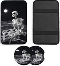 JANENFNA Car Armrest Cover Pads Universal Fashion Cute Auto Center Console Armrest Cover Pad with 2PCS Car Coasters Soft Waterproof Car Armrest Seat Protector for Women,Skeleton