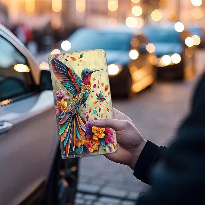 Car Registration and Insurance Card Holder for Women Men, Waterproof PU Leather Glove Box Car Organizer with Magnetic Shut, Vehicle Document Holder for Driver License,Cards, Colorful Hummingbird