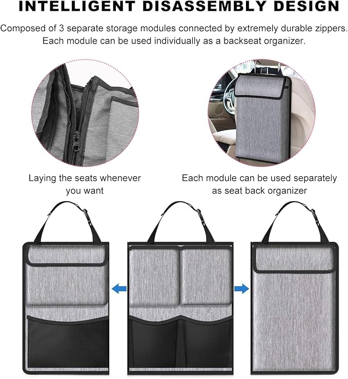 Trunk Hanging Storage Bag, Car Backseat Hanging Organizer with 7 Large Storage Bags, Super Capacity Auto Organizer for SUV, Truck, Van, Universal Interior Car Accessories (Gray)