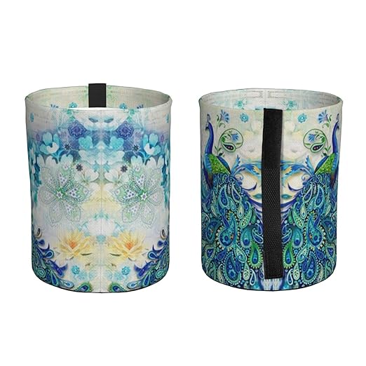Peacocks and Flowers Car Trash Can Leak Proof Hanging Waterproof Garbage Can Multipurpose Trash Bin for Car SUV Front Seat Headrest Collapsible and Portable Storage Pocket