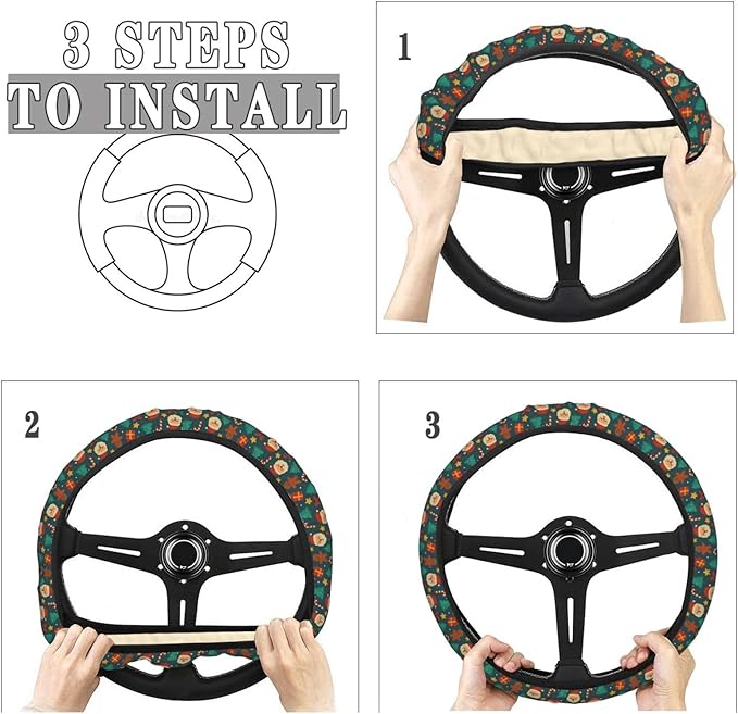 FeHuew Vintage Christmas Santa Trees Steering Wheel Cover for Women, Girls 15 inch Universal Auto Car Anti Slip Wrap Steering Wheel Covers Fit for Vehicles, Truck, SUV
