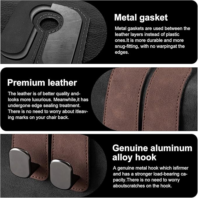 JinnEterri Car Purse Hook Purse Hook for Car Seats Headrest Car Seat Hooks,Heavy Duty Vehicle Organizer for Handbags, Groceries, Purses, Keep Car Tidy (Brown, 2 Pack)