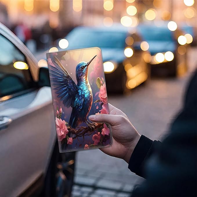 Car Document Holder with Magnetic Shut, Car Registration & Insurance Card Holder, Waterproof PU Leather Glove Box Organizer Vehicle Accessories Driver License for Women/Men, Hummingbird Pattern