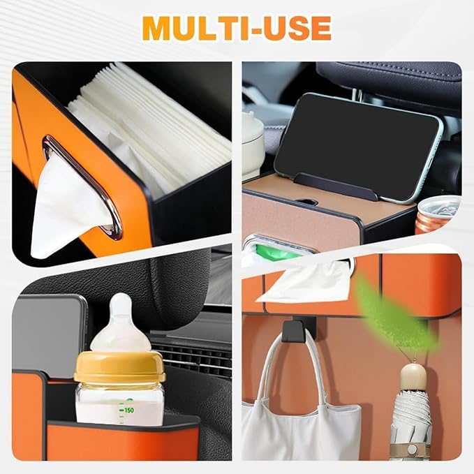 Car Organizers and Storage Box, Car Organizers and Storage Box Multifunctional with Tissue Holder, for Hold Phones, Snacks, Drinks, And Handbags