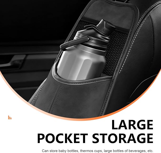 Car Tissue Holder, Leather Seat Side Strap-On Organizer Box with Mesh Net, Multifunctional Hanging Card Cup Holder Storage Bag, Universal for Most Cars (Black)