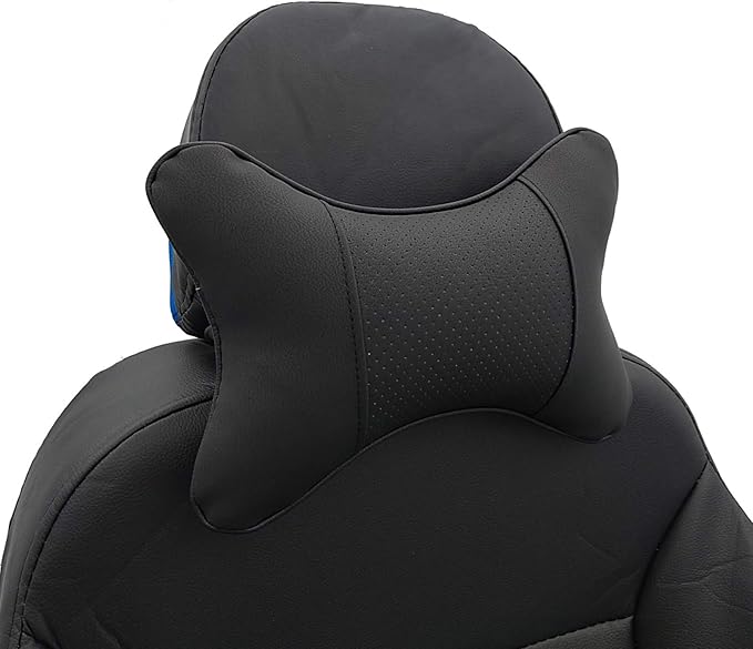 Thomakoo Car Neck Pillows 2pcs Pack Car Headrest Pillow Pu Leather Car Cervical Pillows for Traveling Car Pillows Filled by Fiber (Black)