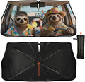 DOPINDU Funny Sloth Car Windshield Sun Shade Umbrella Bendable Handle Foldable Animal Print Sloth Sunshade for Car Windshield Block UV Rays Keep Vehicle Cool for Most Sedans SUV Trucks Cars 57"x30"