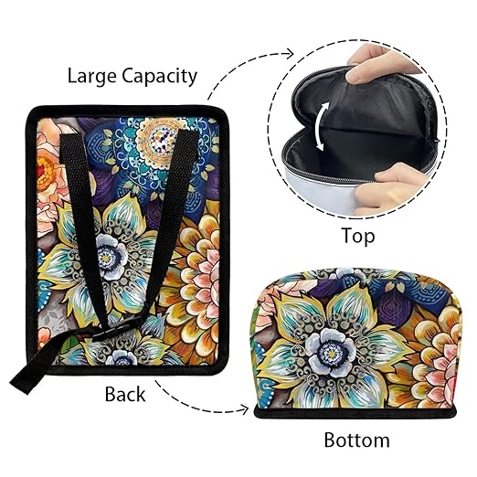 Talayituse Boho Flower Print Car Trash Can with Lid, Leak Proof Auto Trash Bag Hanging Vehicle Garbage Can Multipurpose Storage Container for Back Seat Road Trip