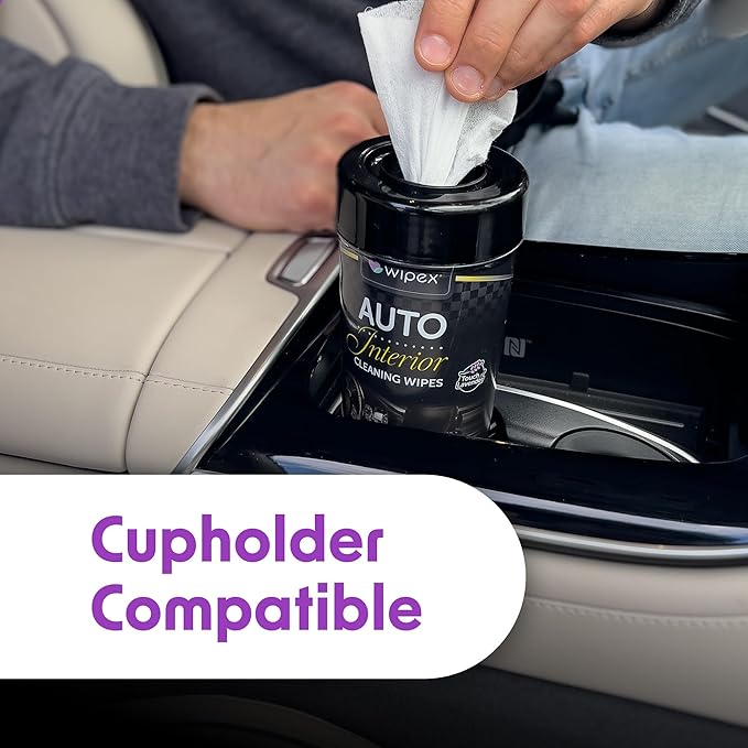 Wipex Auto Interior Car Cleaning Wipes - Plant Based Car Wipes - Lavender Essence, Safe for Vinyl, Rubber, Plastic, Leather, Chrome, Non-Greasy Matte Finish, UV Protectant, 40Ct Car Detailing Supplies