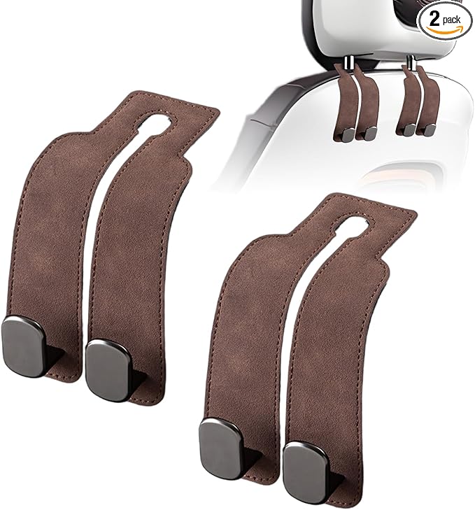 JinnEterri Car Purse Hook Purse Hook for Car Seats Headrest Car Seat Hooks,Heavy Duty Vehicle Organizer for Handbags, Groceries, Purses, Keep Car Tidy (Brown, 2 Pack)