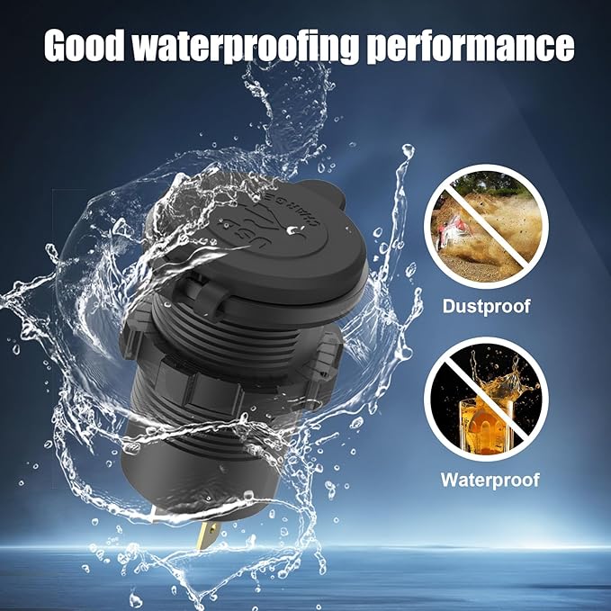 2 Pack USB C Car Charger Socket 12V USB Outlet, 78W Dual 30W PD and 18W QC3.0 Multi Port Cylinder Charger with Button Switch Waterproof for Car Boat RV Marine Golf Cart Truck Bus Motor etc.