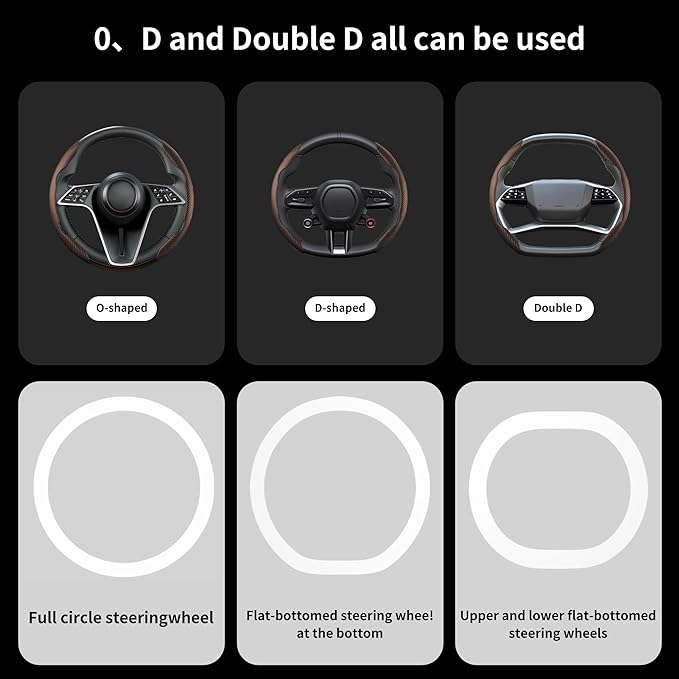 LevChall Carbon Fiber Steering Wheel Cover, 2-Piece Set Anti-Skid Comfortable Grip Segmented Butterfly Design, Easy Snap-On Installation Universal Fit 99% Cars, Brown