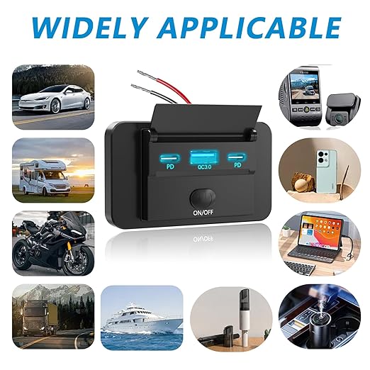 VANONE 12V USB Outlet, Dual 36W PD USB C Ports and 18W QC3.0 USB Charging Port, 12 Volt Outlet Charger Socket Wall Mount, Accessories for Car Bus Boat Marine Motorcycle RV ATV Truck Golf Cart, etc