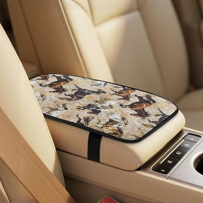 Psesaysky 5 Piece Car Seat Covers Full Set for Women Men, Retro Horse Racing Soft Comfort 2 Front Seats Protector 2 Seat Belt Cover and 1 Car Center Console Cover