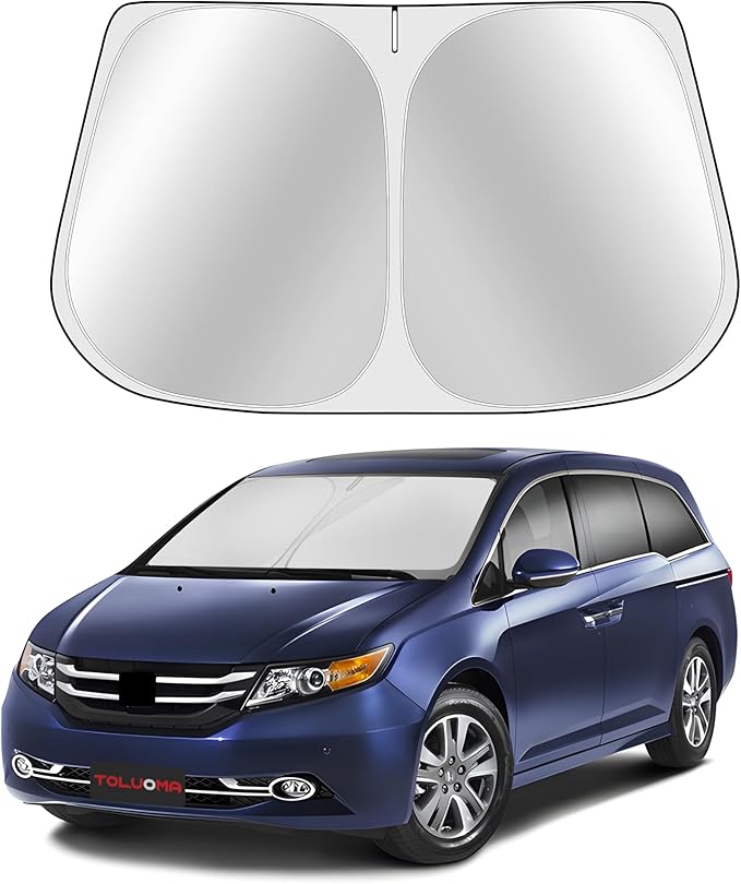 Toluoma Custom Fit Windshield Sun Shade for Honda Odyssey 2011-2017 - Full Coverage, 210T Reflective Fabric, Double-Layer Design - Blocks 99% UV Rays, Keeps Car Cool, Easy to Install and Store